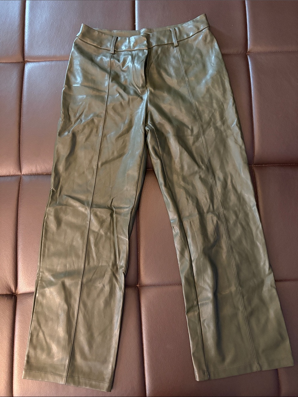 Anthropologie Olive Green Faux Leather Pants